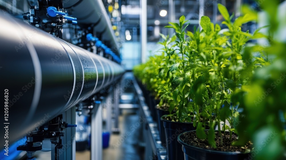 Aufkleber automated irrigation system efficiently watering rows of vibrant green plants within a controlled gr