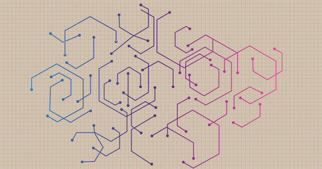 Abstract technology connect background lines and dots with hexagons. Modern hexagons technology concept design background. Vector illustration