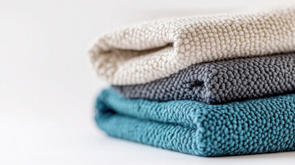 Close up of a stack of folded textured kitchen towels for interior decor and housekeeping
