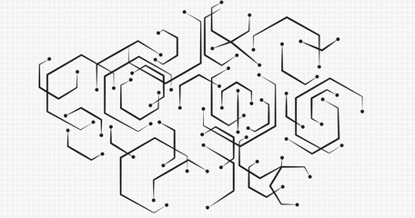 Black and white vector circuit board seamless background.