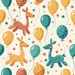 Festive Seamless Pattern Adorable Balloon Animals Balloons for Party Celebrations