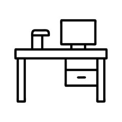 office desk icon, office desk line art - simple line art of office desk, perfect for office desk logos and icons