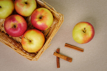 Apple fruit with cinnamon sticks