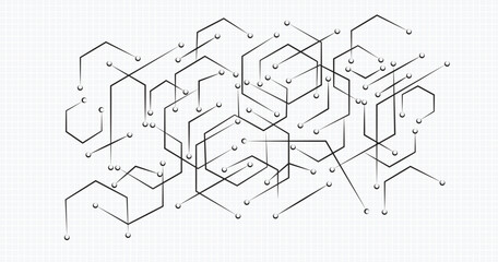 Black and white vector circuit board seamless background.