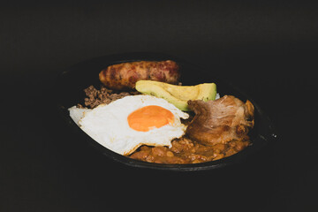 Paisa tray the most representative dish of Colombia and the emblem of Antioquia gastronomy
