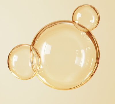 glass bubbles oil, water ball,transparent spheres of different sizes, cosmetic moisturizing water molecules, Cosmetic essence, liquid oil foam,aqua, glass texture, 3D rendering，abstract wallpaper