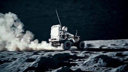 Astronauts driving buggies in a daring race across the moon's barren terrain - Powered by Adobe