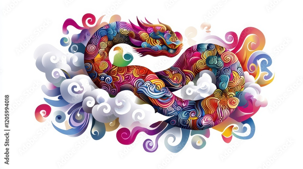 Poster colorful intricate snake design with patterns celebrating vibrant art and mythical symbolism in a un
