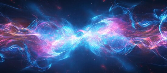 Obraz premium Electric blue and pink abstract digital pattern with flowing light and particle effect