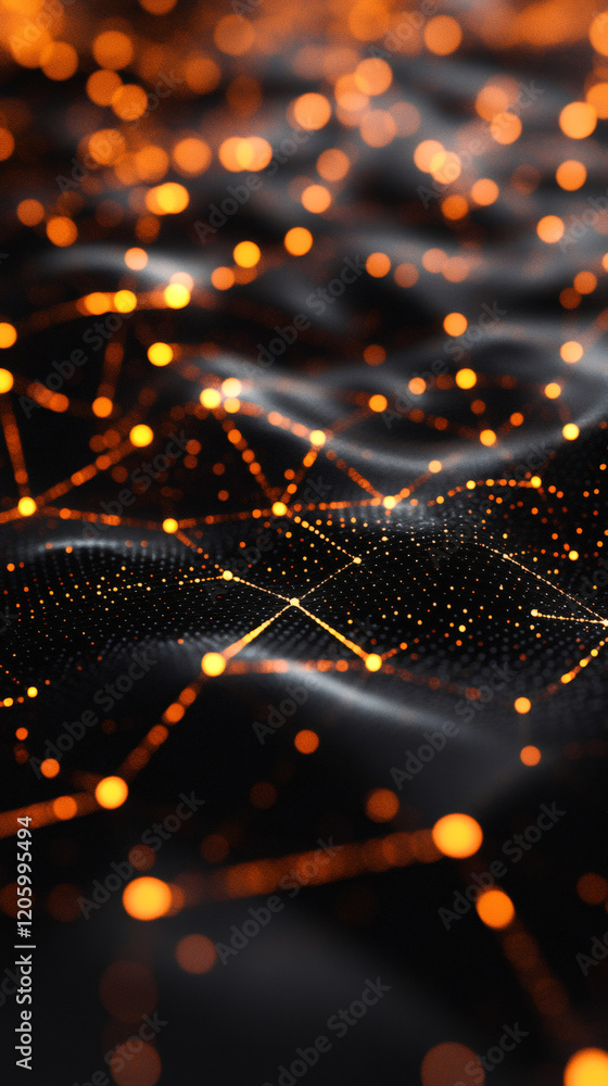 Poster plexus network connecting glowing dots creating a futuristic technological background with bokeh eff