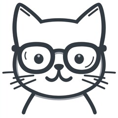 Obraz premium Cute cat wearing glasses, smiling, white background, pet profile, social media avatar