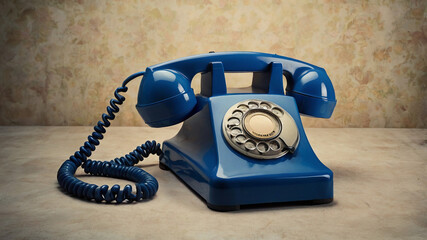 Classic Blue Vintage Retro Handset Telephone Closeup, Representing Calling and Communication, Antique Old Technology Icon from the 80s and 90s, Nostalgic Symbol of Past Decades.