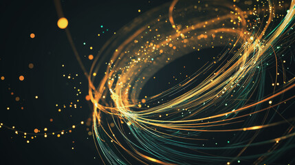 Obraz premium Abstract black background with Colorful circle lines. Digital future technology . Abstract business connection of lines from nodes innovation of communication in the network.