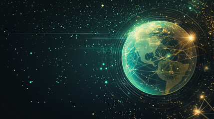 Obraz premium Abstract black background with Colorful circle lines. Digital future technology . Abstract business connection of lines from nodes innovation of communication in the network.