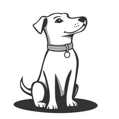 Obraz premium Happy dog sitting, gray background, pet portrait, website icon