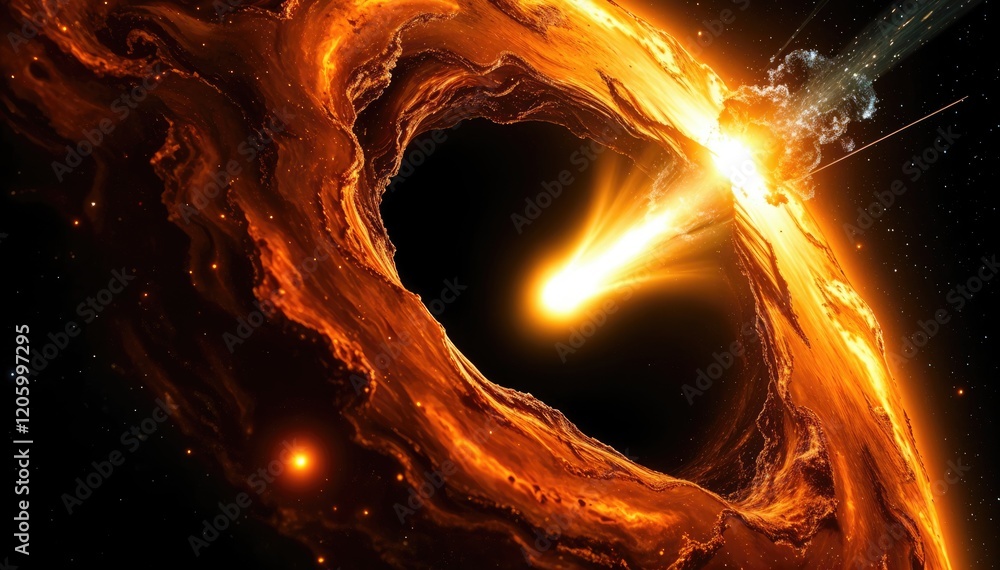 Poster Cosmic collision fiery celestial event unfolds in vast expanse of space