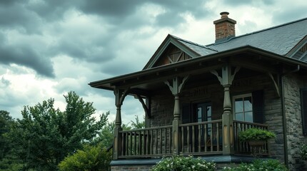 This sentence incorporates elements from house, church, architecture, building, house, sky, religion, tower, chapel, old, blue, roof, europe, stone, home, wooden, white, poland, cross while keeping it