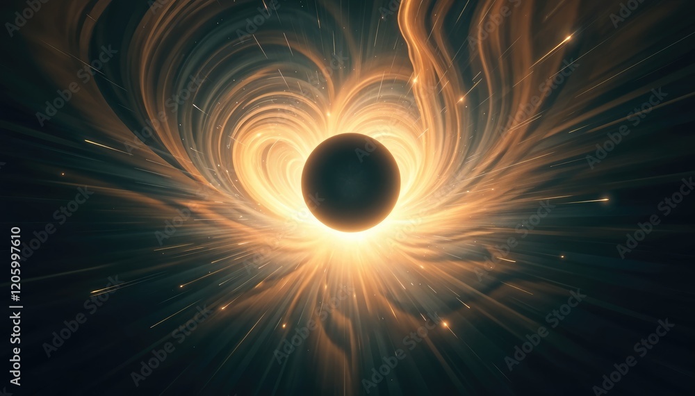 Poster mesmerizing cosmic event black hole gravitational pull distorts spacetime swirling vortex of light a
