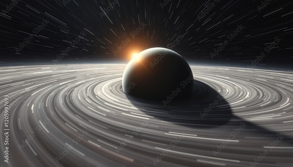 Aufkleber celestial body orbits within swirling nebula illuminated by distant star