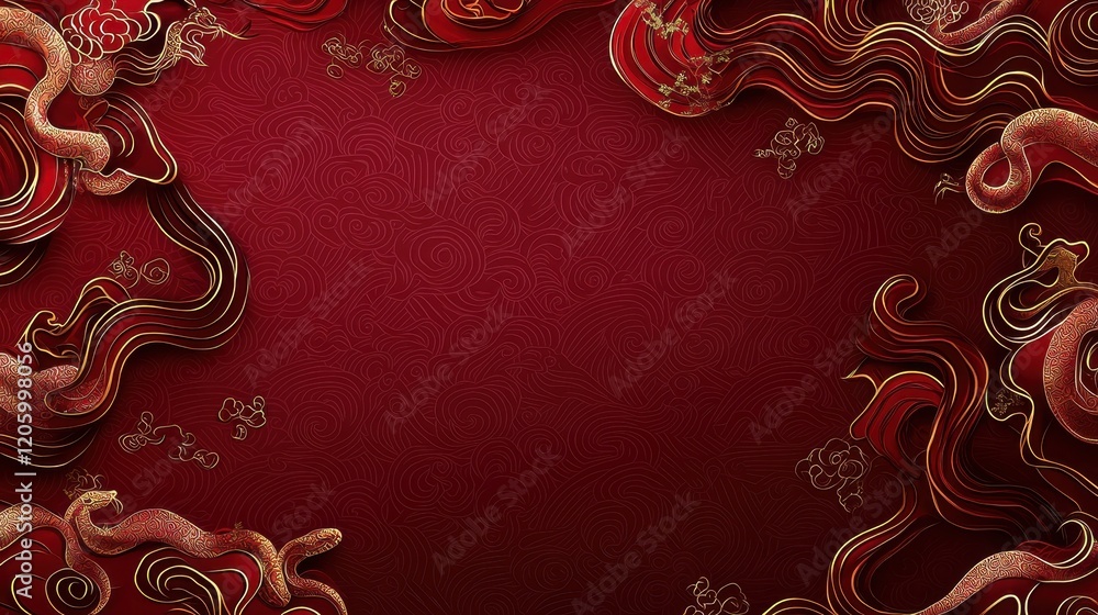 Aufkleber luxurious red background with elegant snake silhouettes and intricate patterns for vibrant design pr