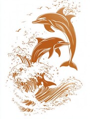 There is a dolphin that is carved into a circular plaque. Intricate Dolphin Laser Burn Vector Design.