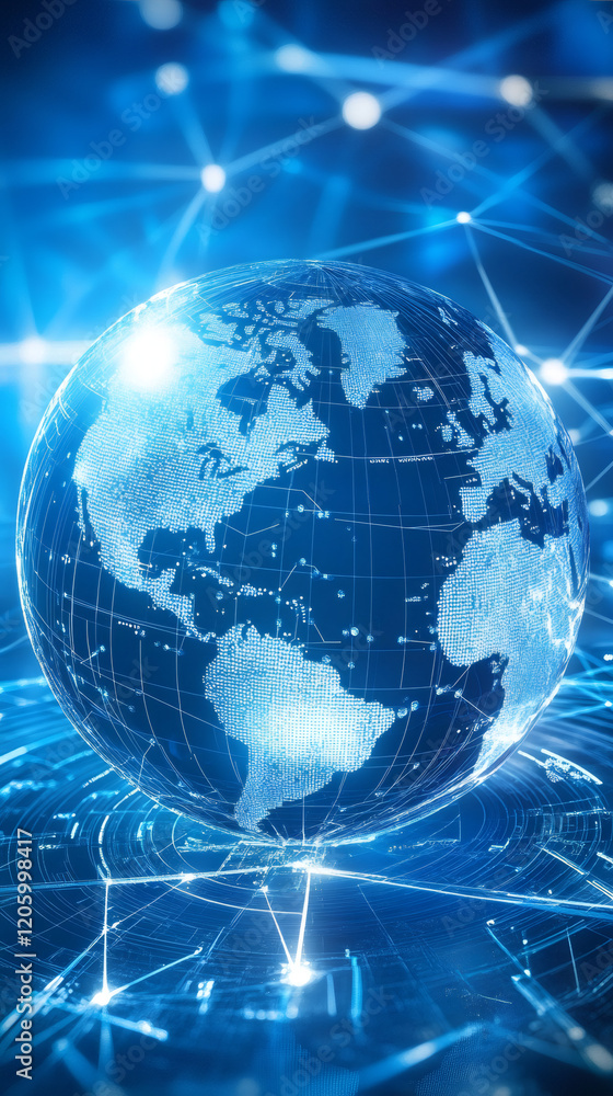 Leinwandbilder digital world rotating surrounded by network connections, representing global communication and tech