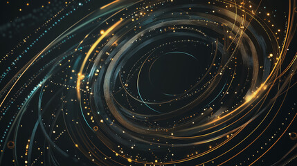 Obraz premium Abstract black background with Colorful circle lines. Digital future technology . Abstract business connection of lines from nodes innovation of communication in the network.