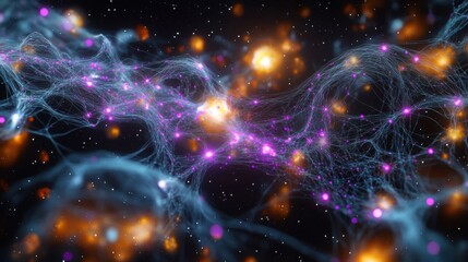 Obraz premium Colorful cosmic web with galaxies.