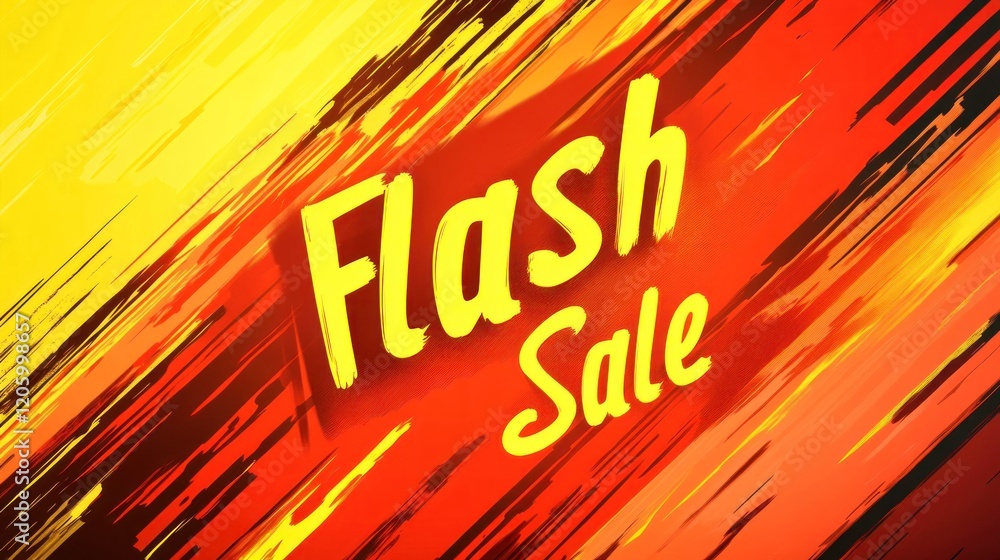 Poster dynamic diagonal lines in fiery red and yellow tones with flash sale text overlay