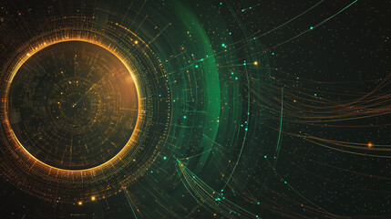 Abstract black background with Colorful circle lines. Digital future technology . Abstract business connection of lines from nodes innovation of communication in the network.