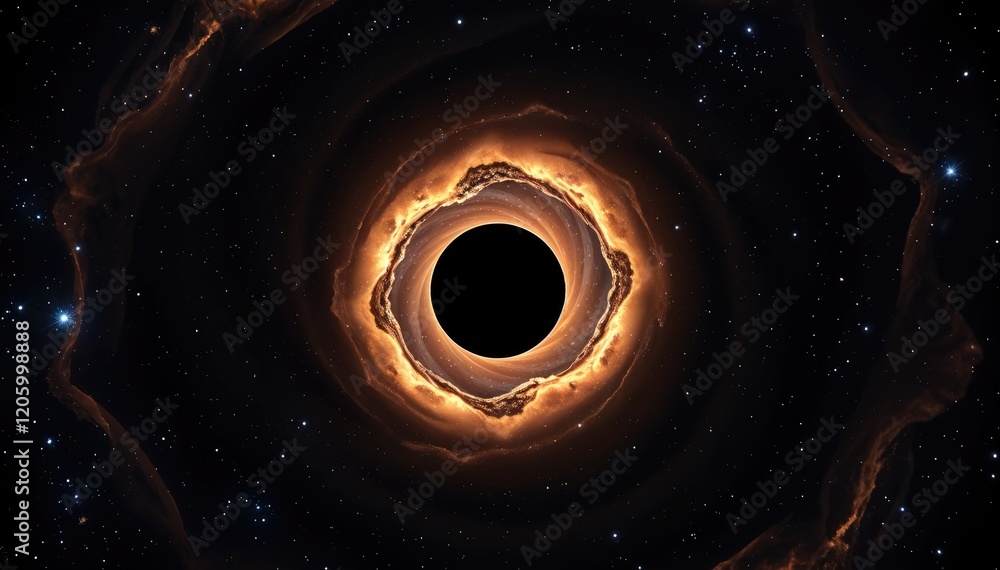Poster cosmic swirl surrounding black hole fiery nebula in deep space