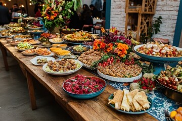 Vibrant Iftar spread showcasing a mix of traditional and modern dishes on a communal table, highlighting family and cultural traditions during Ramadan