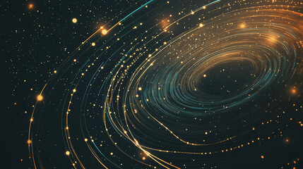 Abstract black background with Colorful circle lines. Digital future technology . Abstract business connection of lines from nodes innovation of communication in the network.