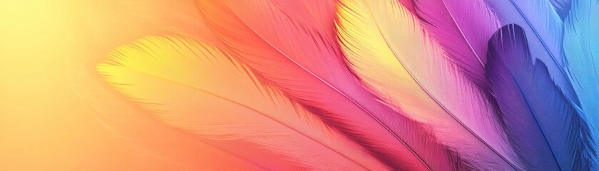 Fototapeta premium Vibrant Colorful Feathers on a Soft Background in Gradients
