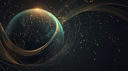 Abstract black background with Colorful circle lines. Digital future technology . Abstract business connection of lines from nodes innovation of communication in the network.