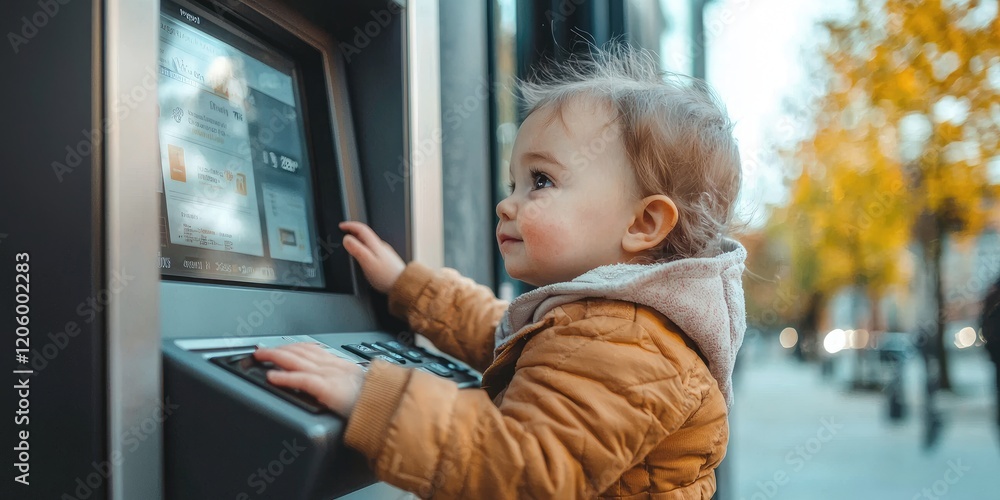 Aufkleber a modern atm in a sleek urban area with a bright screen and secure keypad, offering a professional b