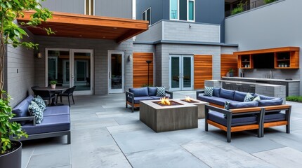 The outdoor cafe terrace, reminiscent of a country escape, features elegant furniture and a design that blends indoor luxury with outdoor living