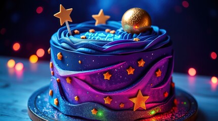 A whimsical illustration of a pink birthday cake with candles, perfect for a sweet celebration