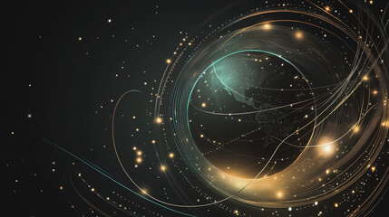 Abstract black background with Colorful circle lines. Digital future technology . Abstract business connection of lines from nodes innovation of communication in the network.