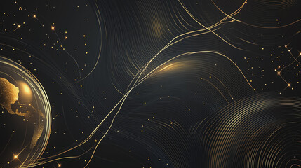 Abstract black background with Colorful circle lines. Digital future technology . Abstract business connection of lines from nodes innovation of communication in the network.