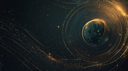 Abstract black background with Colorful circle lines. Digital future technology . Abstract business connection of lines from nodes innovation of communication in the network.