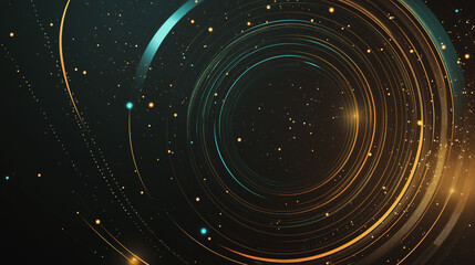 Obraz premium Abstract black background with Colorful circle lines. Digital future technology . Abstract business connection of lines from nodes innovation of communication in the network.