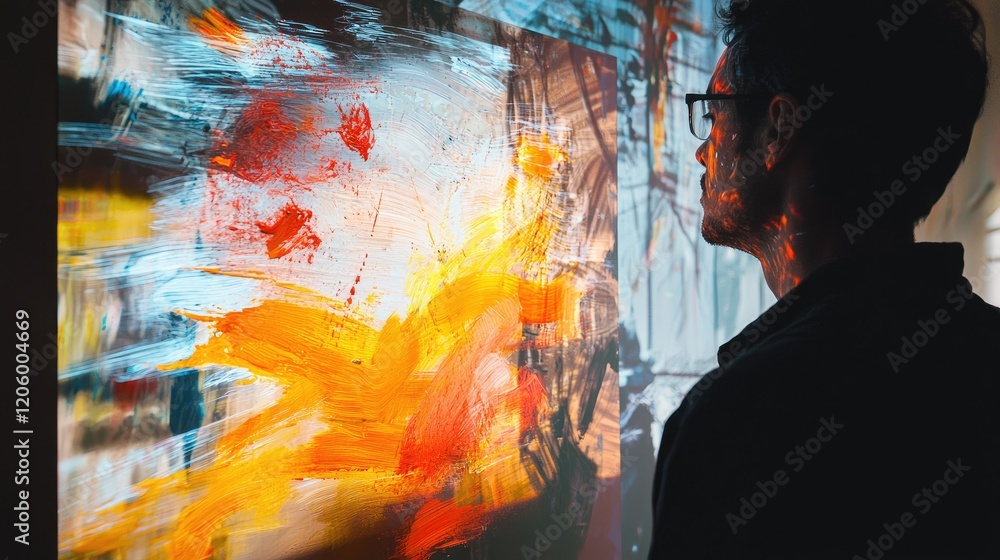 Poster An image of a user engaged with an AR art application, where digital brushstrokes appear on a physical canvas, merging creativity with technology.