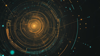 Abstract black background with Colorful circle lines. Digital future technology . Abstract business connection of lines from nodes innovation of communication in the network.