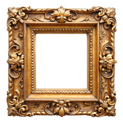 Golden Rectangular Wooden Frame: Elegant, Vintage, Classic Art Decor, Perfect for Mockups and Design