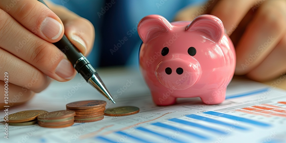 Poster Financial advisor discussing the advantages of savings accounts with visual aids and in-depth financial data in a professional setting.