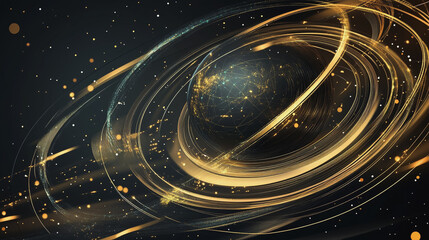 Fototapeta premium Abstract black background with Colorful circle lines. Digital future technology . Abstract business connection of lines from nodes innovation of communication in the network.