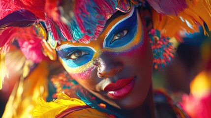 Obraz premium A vibrant close-up captures a traditional dance, featuring colorful costumes and dynamic movements that reflect local culture.