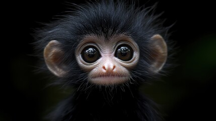 Fototapeta premium Close-Up of a Curious Young Monkey with Big Eyes and Soft Fur