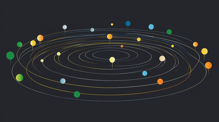 Abstract black background with Colorful circle lines. Digital future technology . Abstract business connection of lines from nodes innovation of communication in the network.